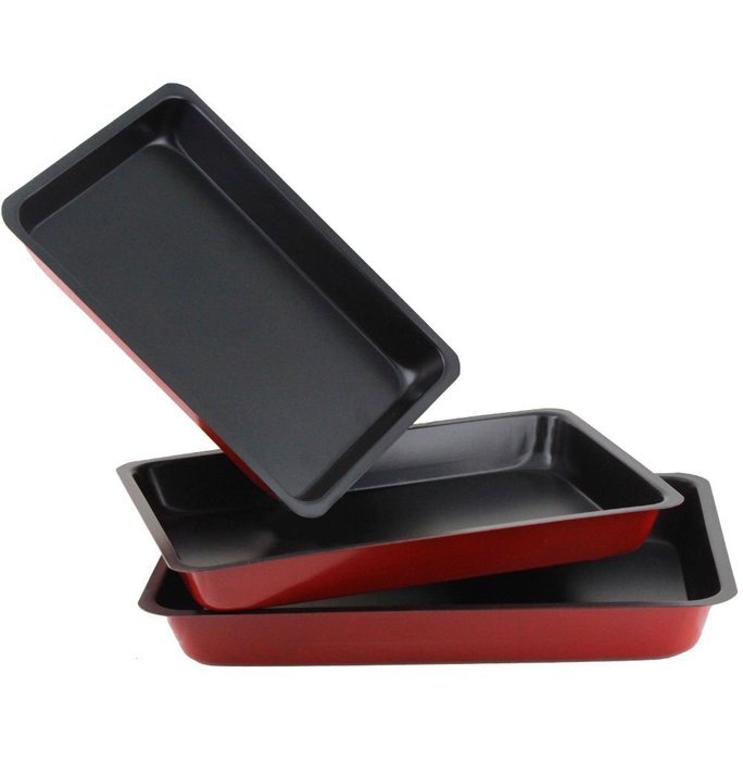 Startony Non Stick 3 Pcs Baking Roasting Cooking Trays Set Oven Dish Bakeware Baking Pan Medium Size Diswasher...