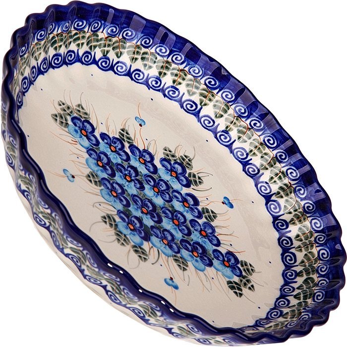 Polish Pottery Ceramika Boleslawiec, 1212/162, Pie Baker Small, 9 7/8 Inches in Diameter - 4 Cups, Royal Blue...