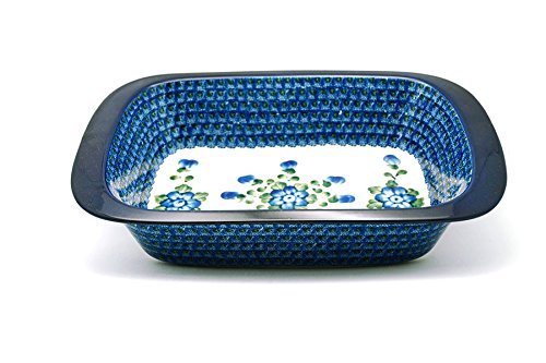 Polish Pottery Baker - Deep Dish with Grip Lip - Blue Poppy