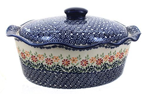 Polish Pottery Garden Bouquet Oval Baker with Lid