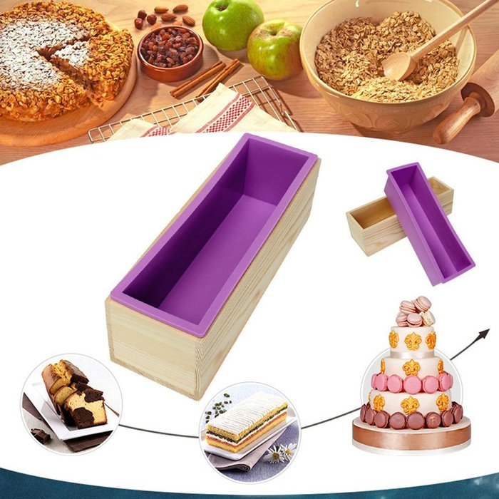 UNIHA Silicone Soap Mold Wooden Box DIY Tools Toast Loaf Baking Cake Molds(L) N10