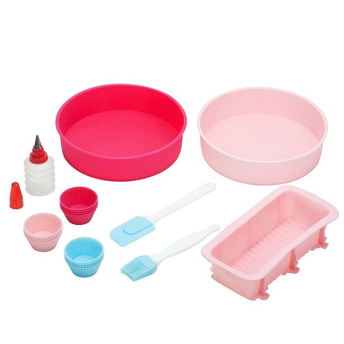 Vonshef 18 Piece Silicone Bakeware Baking Set - Cupcake, Round Cake, Bread Molds, Icing Decorator + Spatula &... N2