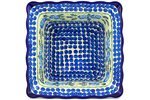 Polish Pottery Square Bowl 9-inch Lady Blue Roses UNIKAT N2