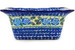 Polish Pottery Square Bowl 9-inch Lady Blue Roses UNIKAT N3
