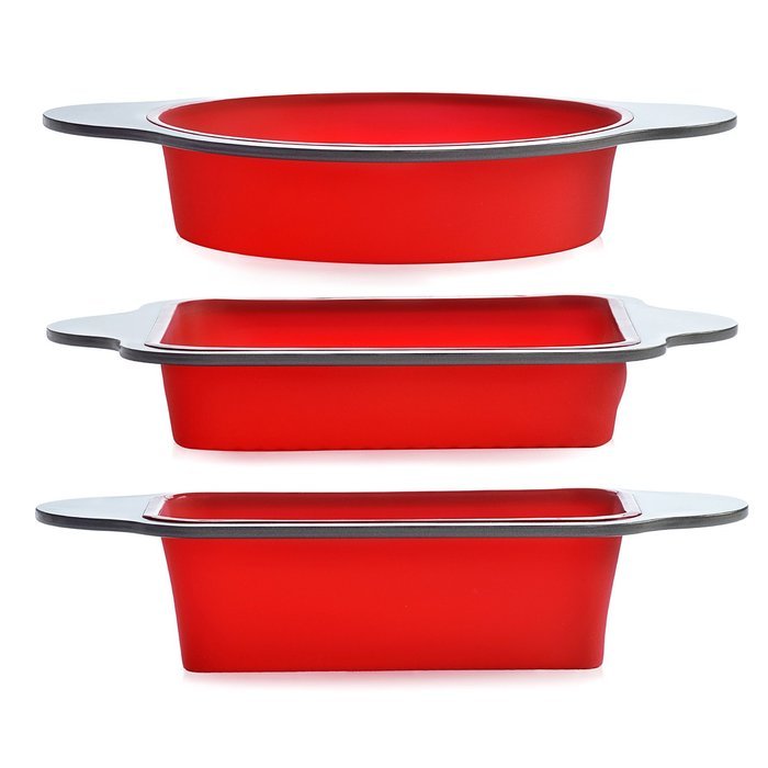 Silicone Bakeware Set | 3-Piece Professional Non-Stick Silicone Baking Set by Boxiki Kitchen | Includes Round... N5