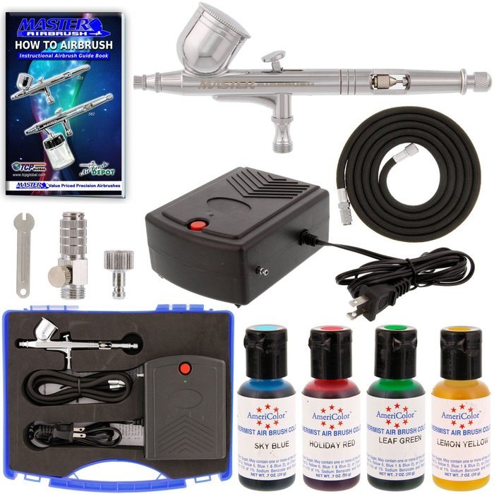 Complete CAKE DECORATING AIRBRUSH SYSTEM KIT w-Food Color Set, Air Compressor
