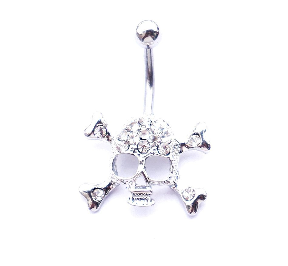 Dedegui Silver Bar skull Dangle14g Belly Button Navel Ring Body Piercing Jewelry