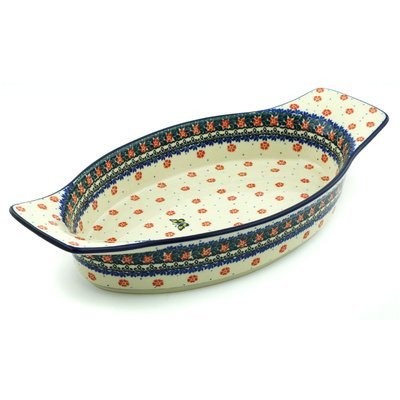Polish Pottery Oval Baker with Handles 18-inch