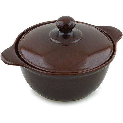 Polish Pottery Baker with Cover with Handles 12-inch Brown