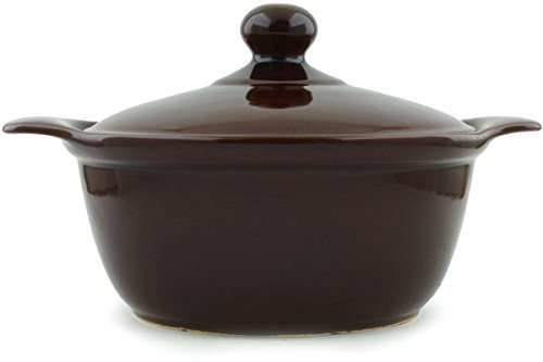 Polish Pottery Baker with Cover with Handles 12-inch Brown N3