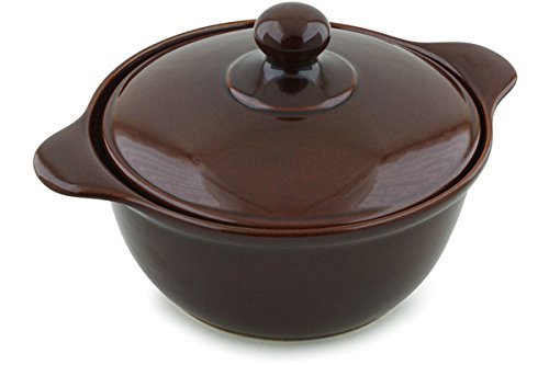 Polish Pottery Baker with Cover with Handles 12-inch Brown N4