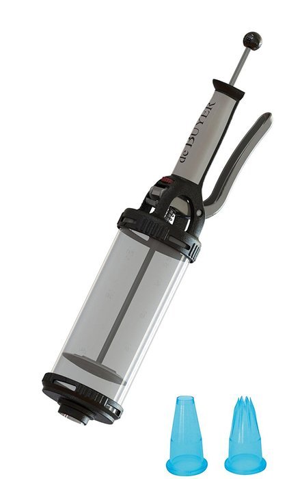 DE BUYER 3358.00 Le Tube Pastry Pressure Piston and 2 Nozzles, Black and Transparent Plastic
