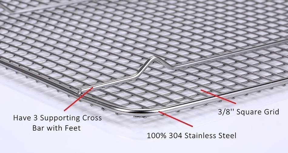 HOMIZE 100% Stainless Steel Wire Cooling Rack for Baking: Oven Safe fits Half Sheet Cookie Pan (16.5''x11.5'') N6