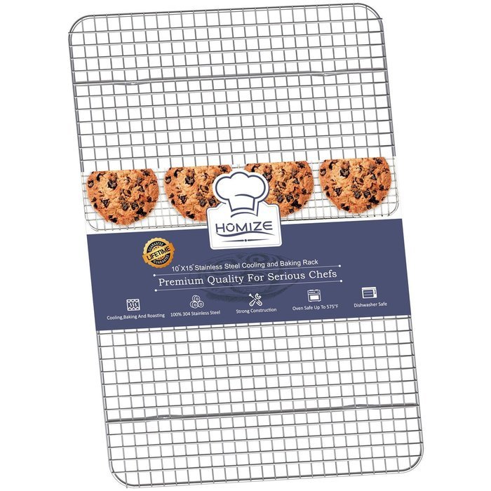 HOMIZE 100% Stainless Steel Wire Cooling Rack for Baking: Oven Safe fits Half Sheet Cookie Pan (16.5''x11.5'') N8