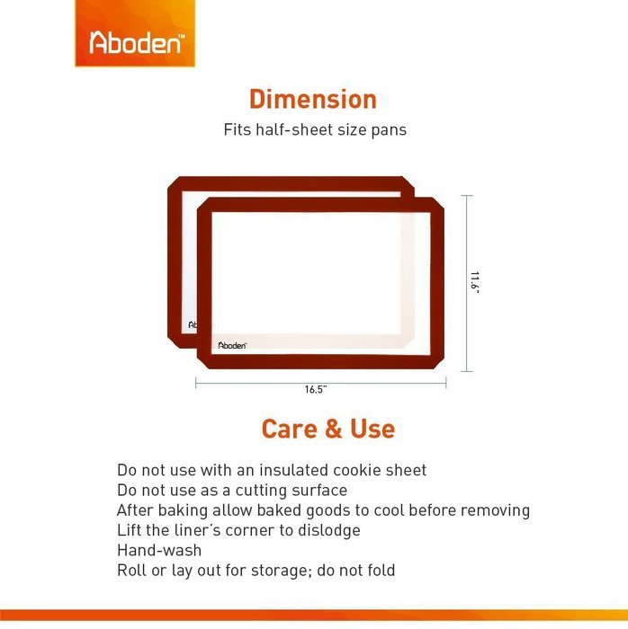 Aboden Non-Stick Silicone Baking Mat, Pack of 2, Orange N16
