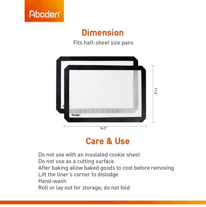 Aboden Non-Stick Silicone Baking Mat, Pack of 2, Orange N23