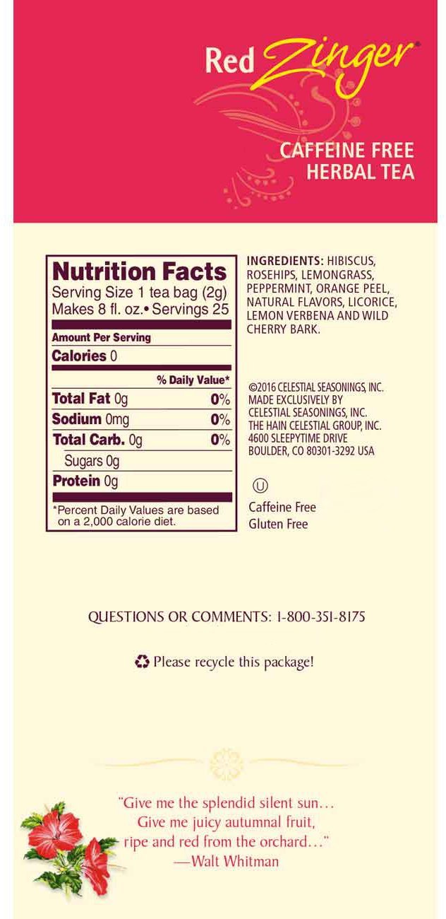 Celestial Seasonings Wild Berry Zinger Herbal Tea, 20 Count (Pack of 6