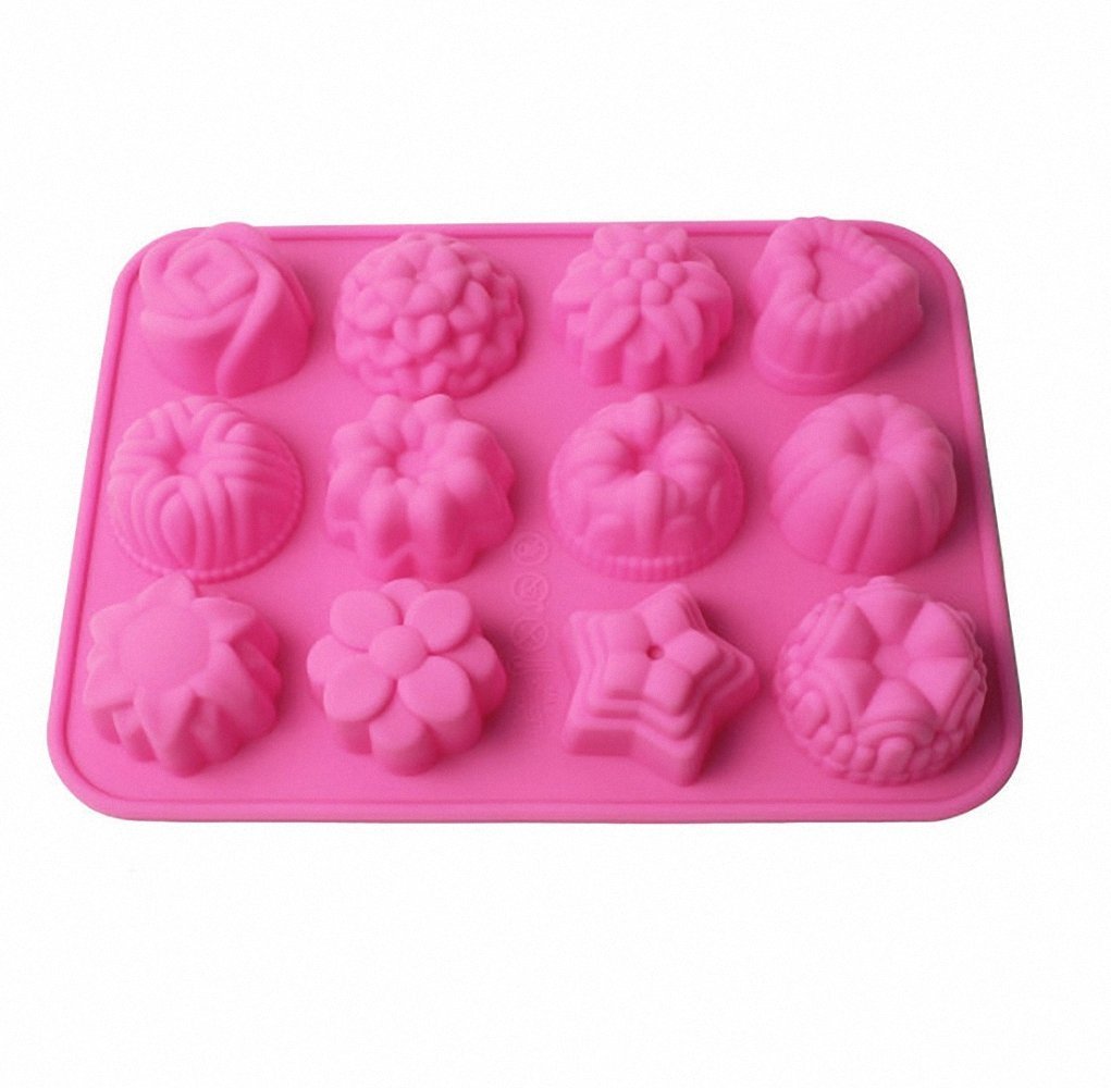 12 Cavity Flowers Silicone Non Stick Cake Bread Mold Chocolate Jelly ...