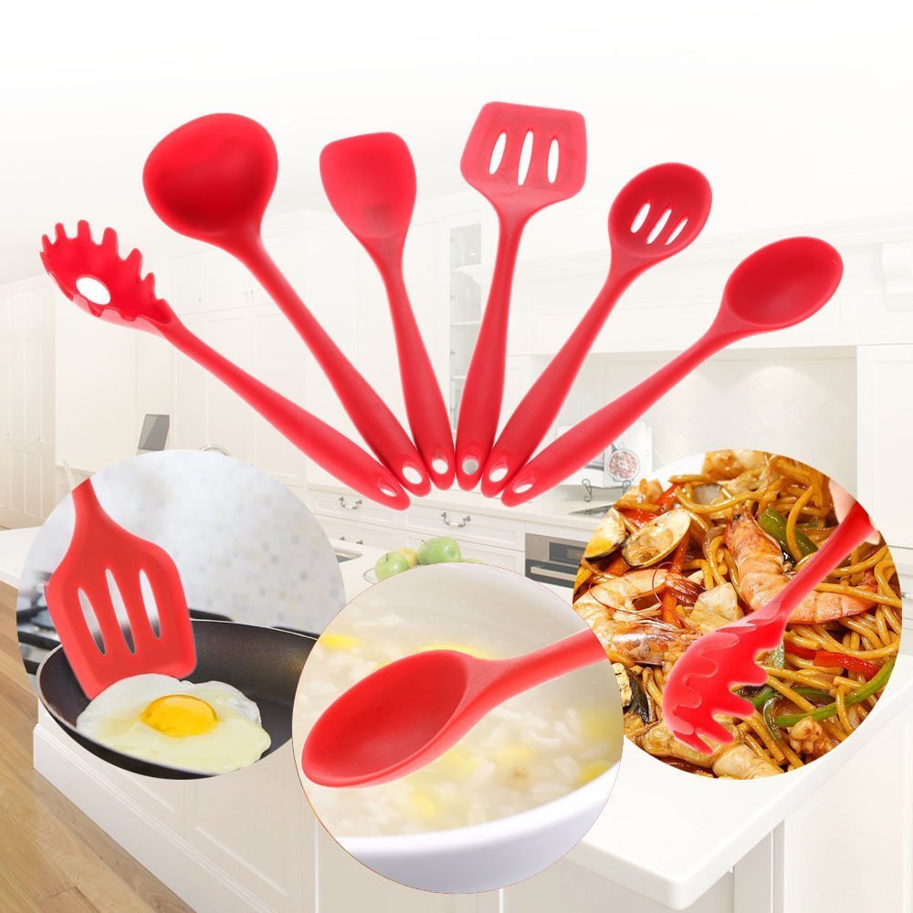 Silicone Kitchenware Suit Kitchen Tools Set Spatulas Spoons Slotted ...