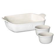 Emile Henry Modern Classics Rectangular Baking Dish W/ 2 Ramekins, Sugar White