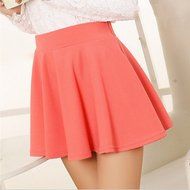 Spritech(TM) Women Girls Fashion Skater Flared Plain Mini Party Skirt with Safety Pants Watermelon Red