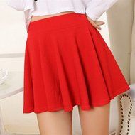 Spritech(TM) Women Girls Fashion Skater Flared Plain Mini Party Skirt with Safety Pants Watermelon Red N3