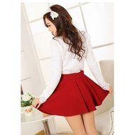 Spritech(TM) Women Girls Fashion Skater Flared Plain Mini Party Skirt with Safety Pants Watermelon Red N4