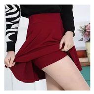 Spritech(TM) Women Girls Fashion Skater Flared Plain Mini Party Skirt with Safety Pants Watermelon Red N8