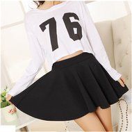 Spritech(TM) Women Girls Fashion Skater Flared Plain Mini Party Skirt with Safety Pants Watermelon Red N11