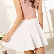 Spritech(TM) Women Girls Fashion Skater Flared Plain Mini Party Skirt with Safety Pants Watermelon Red N14