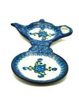 Polish Pottery Tea Bag &amp; Mug Holder - Blue Poppy