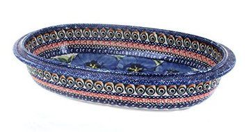 Polish Pottery Blue Art Oval Serving Dish