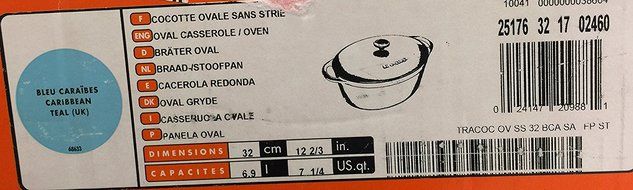 Le Creuset Oval Casserole 7 1/4 Quarts Bleu Caraibes N4