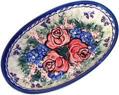 &quot;Eva&#039;s Collection&quot; Boleslawiec Stoneware - Polish Pottery Small Oval Baker - Wild Roses