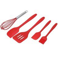 LovingRainbow 5 in 1 Silicone Baking Utensils Set Spatulas Turner Basting Brush Whisk Kitchen Cooking Tools