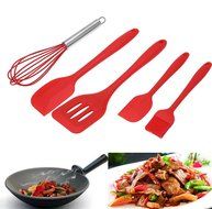 LovingRainbow 5 in 1 Silicone Baking Utensils Set Spatulas Turner Basting Brush Whisk Kitchen Cooking Tools N7