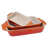 Le Creuset 3 Piece Soleil Yellow Stoneware Rectangular Casserole Dish Set N2