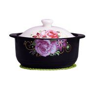 Qingsm High Temperature Flame Ceramics Health Colorful Pattern Casserole (white lid &amp; blue rose)