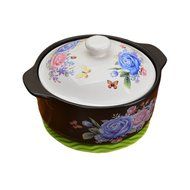 Qingsm High Temperature Flame Ceramics Health Colorful Pattern Casserole (white lid &amp; blue rose) N2