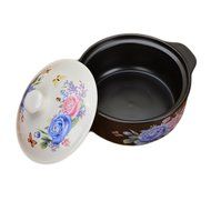 Qingsm High Temperature Flame Ceramics Health Colorful Pattern Casserole (white lid &amp; blue rose) N3