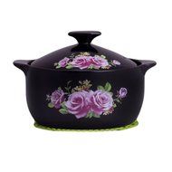 Qingsm High Temperature Flame Ceramics Health Colorful Pattern Casserole (white lid &amp; blue rose) N6