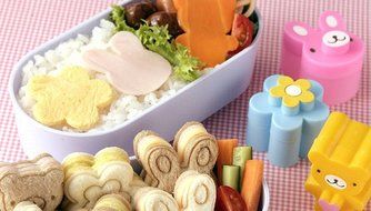 Yunko 3pcs Set Pink Rabbit Blue Flower Yellow Bear Bento Lunch Box Sushi Rice Cutter Mold N2
