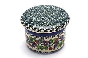 Polish Pottery Butter Keeper - Burgundy Berry Green