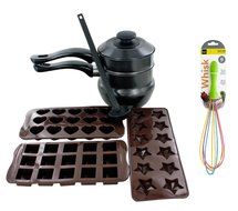 The Kitchen Queen 6 Pack Chocolate Making Kit Includes Ladle, Double Boiler, and Chocolate Moulds + 10" Whisk