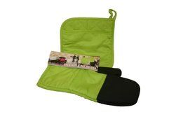 Oven Mitt with Silicone Heat Resistant Grip and Silicone Pot Holder (Green)