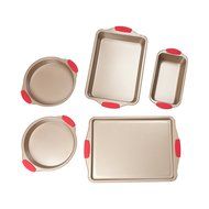 FortheChef's Non-stick 5-Piece Rose Gold Bakeware Set with Red Silicone Grips