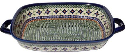 Polish Pottery Baking Dish with Handles From Zaklady Ceramiczne Boleslawiec #1345-du60 Unikat Pattern, Depth:...
