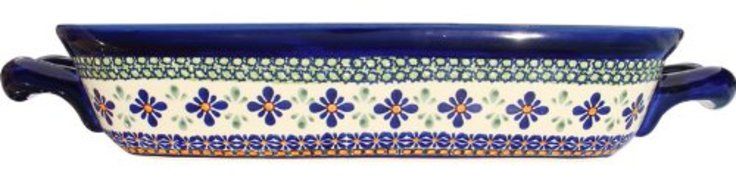 Polish Pottery Baking Dish with Handles From Zaklady Ceramiczne Boleslawiec #1345-du60 Unikat Pattern, Depth:... N3