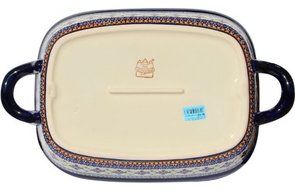 Polish Pottery Baking Dish with Handles From Zaklady Ceramiczne Boleslawiec #1345-du60 Unikat Pattern, Depth:... N4