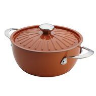 Single Piece Orange Round Casserole, 4-1/2-Quart Covered PFOA-Free Nonstick, Oven Safe, Modern Rustic Design,...